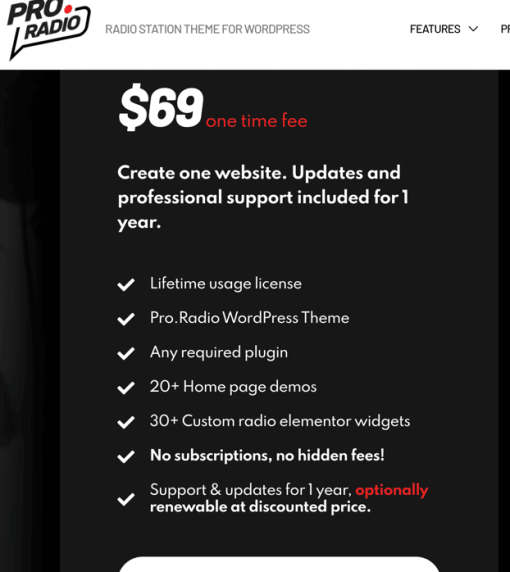 PRO RADIO WORDPRESS THEME - 1 website