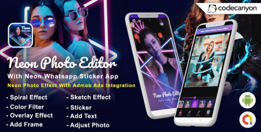 Android Neon Photo Editor with Whatsapp Sticker - Neon Spiral Light Effect (Android 10 Supported)