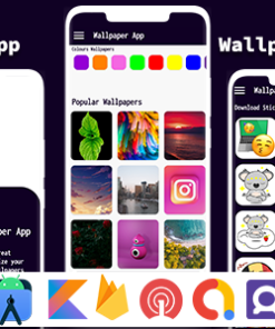 Android Wallpaper App Stickers ,Color With Admob Ads Facebook bidding, Onesignal Push Notification