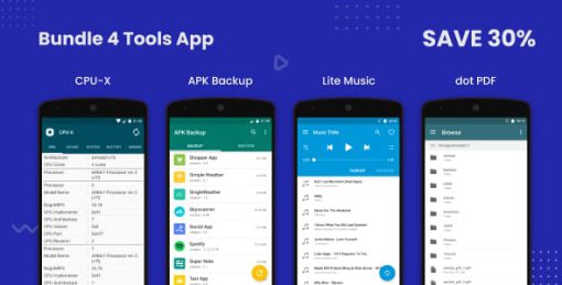 Bundle 4 Android Apps (CPU-X, APK Backup, Lite Music, dotPDF)