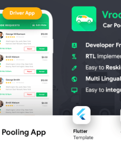 Car Pooling Android App template + iOS App Template | 2 Apps Rider + Driver | Flutter 2| Vroom