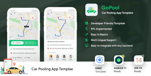 Car Pooling Bike Pooling Android App template + iOS App Template| IONIC | Gopool