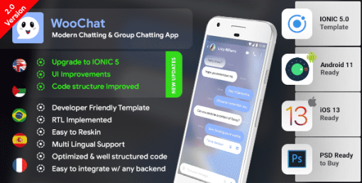 Chat & Group Chatting Android App Template + iOS App Template | HTML + Css IONIC 5 | WooChat