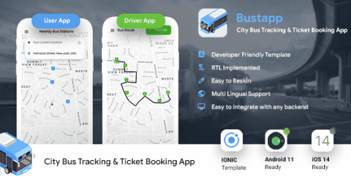 City Bus Tracking & Booking Android & iOS App Template |2 Apps Driver + Passenger | IONIC 5| Bustapp