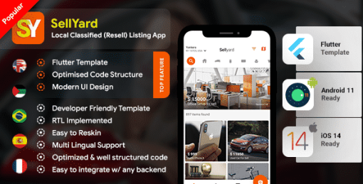 Classifieds Re-seller Android App + Buying Selling iOS App Template| HTML + Css FLUTTER 2 | Sellyard