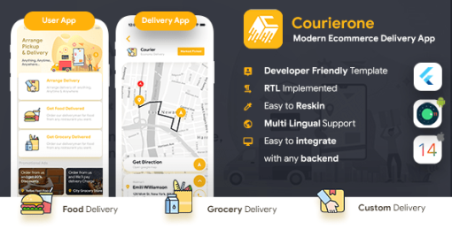 Courier Delivery App | Custom Courier App | 2 Apps User App + Delivery App | Courierone | Flutter 2