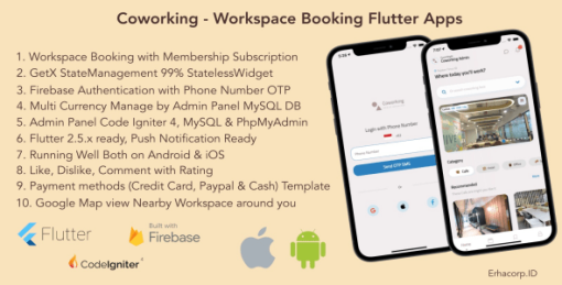 Coworking - Workspace Booking Flutter App with Admin Panel