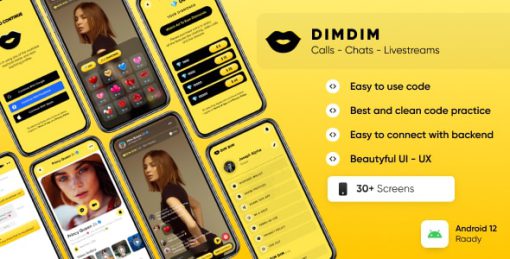 Dimdim : Chat, Video Call and Live Streaming app Template Android : UI Kit