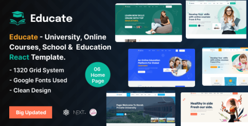 Educate - University, Online Courses, School & Education React Next js Template