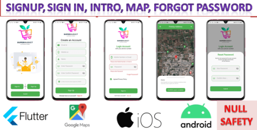 Flutter Sign in, Sign Up, onboarding UI & Google Map