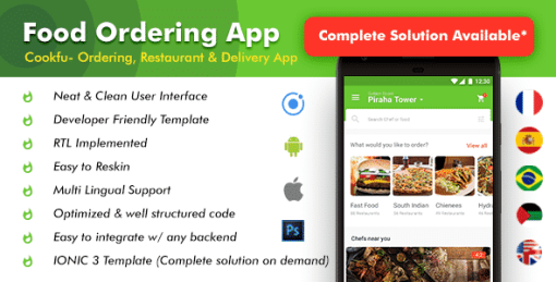 Food Delivery App|Food Ordering App|Android + iOS App Template|3 Apps| Multi Restro Cookfu (IONIC 4)