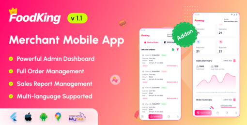 FoodKing - Restaurant Food Delivery System Merchant Flutter Mobile App