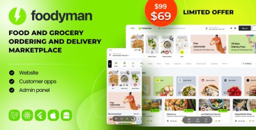 Foodyman - Food and Grocery Ordering and Delivery Marketplace (Website & Customer App (iOS&Android))