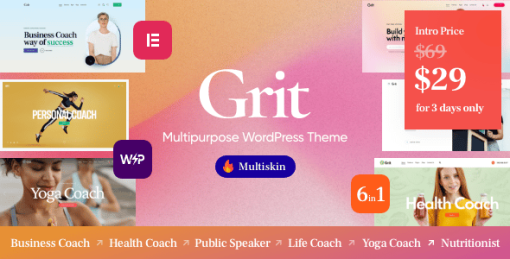 Grit - Coaching & Online Courses Multiskin WordPress Theme