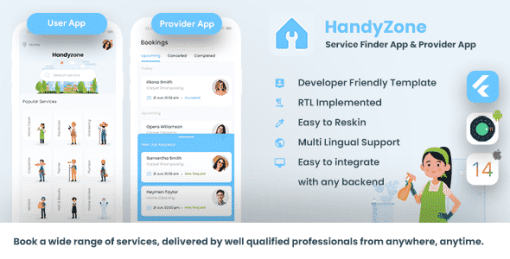 Home Service Finder | Provider | Booking Android + iOS App Template | 2 Apps | FLUTTER 2 | Handyzone