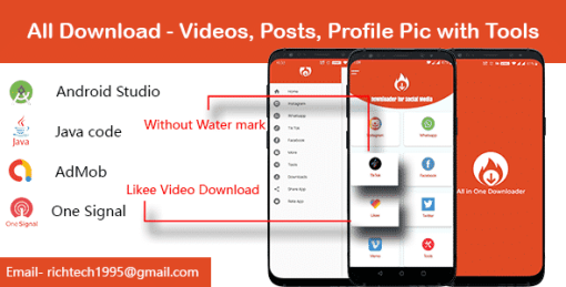 Insta,TikTok,Likee,FB,Whatsapp,Twitter With editing tools - Firebase| Admob | Onesignal