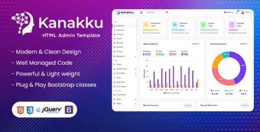 Kanakku - Sales (Invoices) and  Accounts Admin Template (HTML + Laravel + Vuejs + Angular + Reactjs)