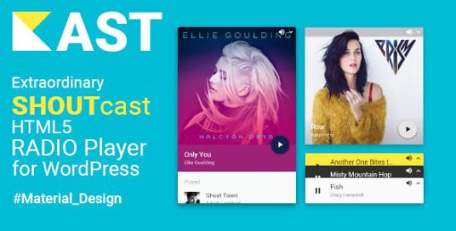 Kast - Extraordinary SHOUTcast HTML5 Radio Player for WordPress - Material Design