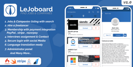 LeJoboard iOS & Android, Job board portal, Freelancers, Manage interviews with Admin panel