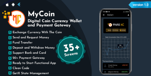 MyCoin - Digital Coin Currency Wallet and Payment Gateway Flutter App UI Kit