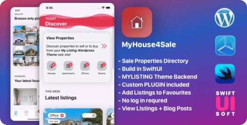 MyHouse4Sale - Real Estate IOS Companion App for MyListing. WordPress Backend + Plugin.
