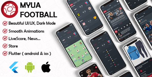 Myua Football UI kit: LiveScore, News, Store, Broadcasts... Flutter