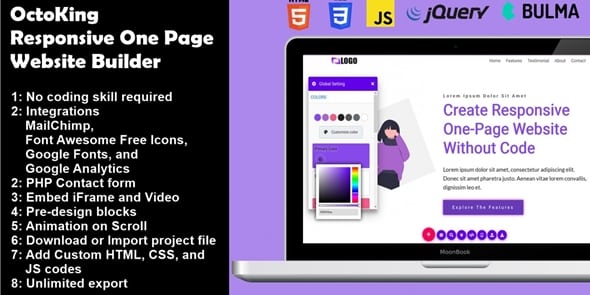 OctoKing - Drag and Drop One Page Website Builder