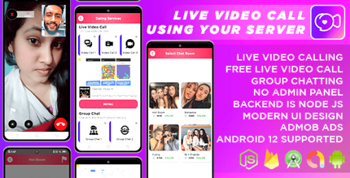 Random Live Video Call Using Server, Real Video Call Chat, Group Chat, 1 to 1 video Call, Node Js