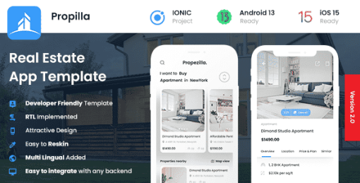 Real Estate Android App template + iOS App Template | IONIC 6 |  Propilla