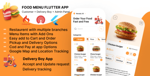 Restaurant App with Food Delivery and Multiple Branch Manage, Flutter full Application