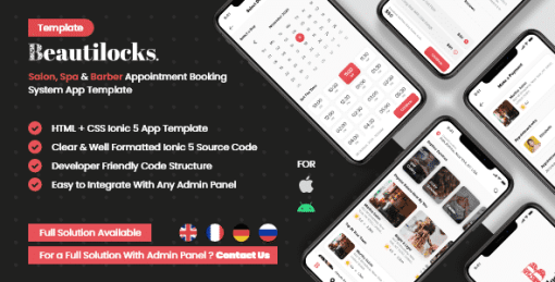 Salon, Spa Barber Appointment Booking Mobile App Template IONIC 5 - BeautyLocks