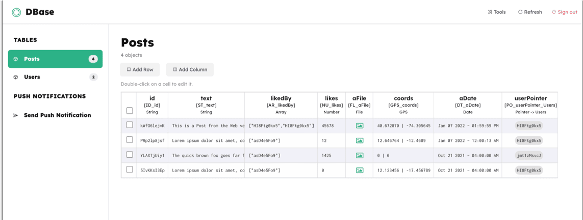 DBase | PHP/JSON REST API with Admin Database and Mobile/Web SDKs