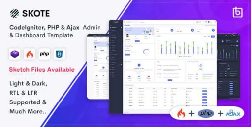 Skote - CodeIgniter, PHP & Ajax Admin Dashboard Template + Sketch + Figma + XD