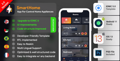 Smart Home Android App + Smart Home iOS App Template | HTML + Css IONIC 5