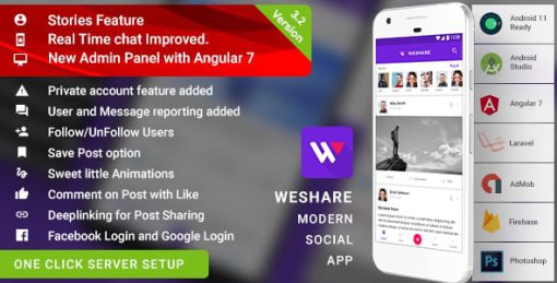 Social Media Sharing Android App with Angular Admin | Laravel (PHP) Backend | Complete App | WeShare