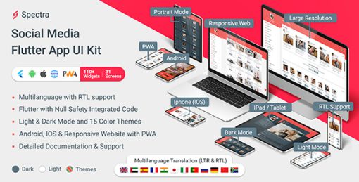 Spectra - Social Media Flutter App (Android, IOS, PWA Responsive Website)
