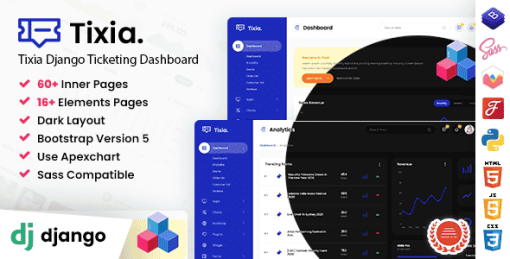 Tixia - Ticketing Admin Dashboard Python Django Template