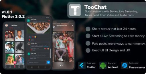 TOOCHAT - SOCIAL NETWORK WITH STORIES, LIVE STREAMING, NEWS FEED, CHAT, VIDEO AND AUDIO CALLS