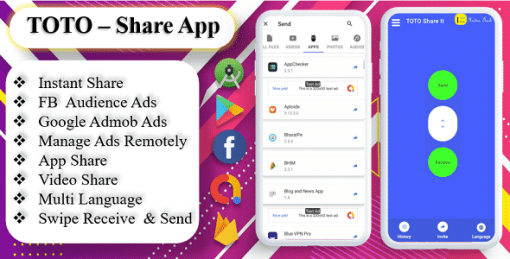 TOTO - Share App | Share Files | Admob Ads | Sharing App | Onesignal Notification