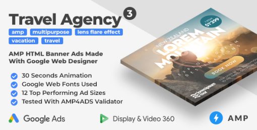 Travel Agency 3 - Animated AMP HTML Banner Ad Templates (GWD, AMP)